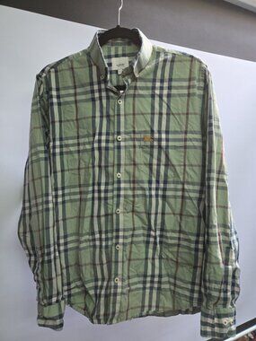 Burberry London Shirt Men’s Large Green Nova Check Long Sleeve Button Up